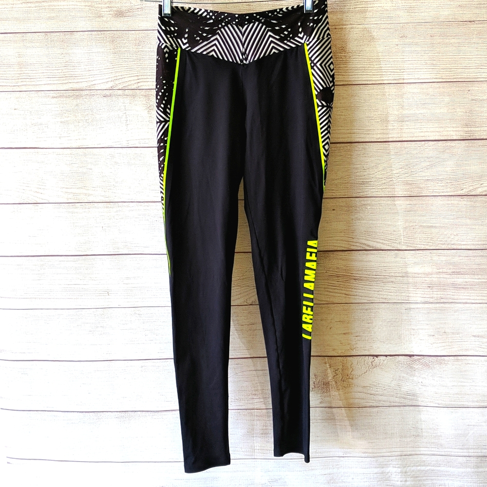 Labellamafia black neon yellow tights leggings size medium
